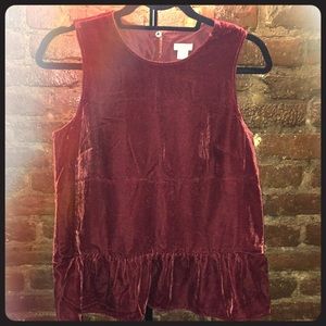 J. Crew maroon velvet peplum top!
